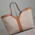 Saint Laurent Y Leather And Canvas Tote Bag Coffee